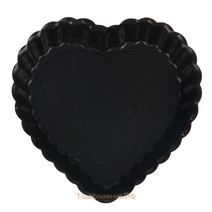Форма для выпечки «Жаклин. Рифлёное сердце», 11×2 см, съёмное дно, антипригарное покрытие, цвет чёрный