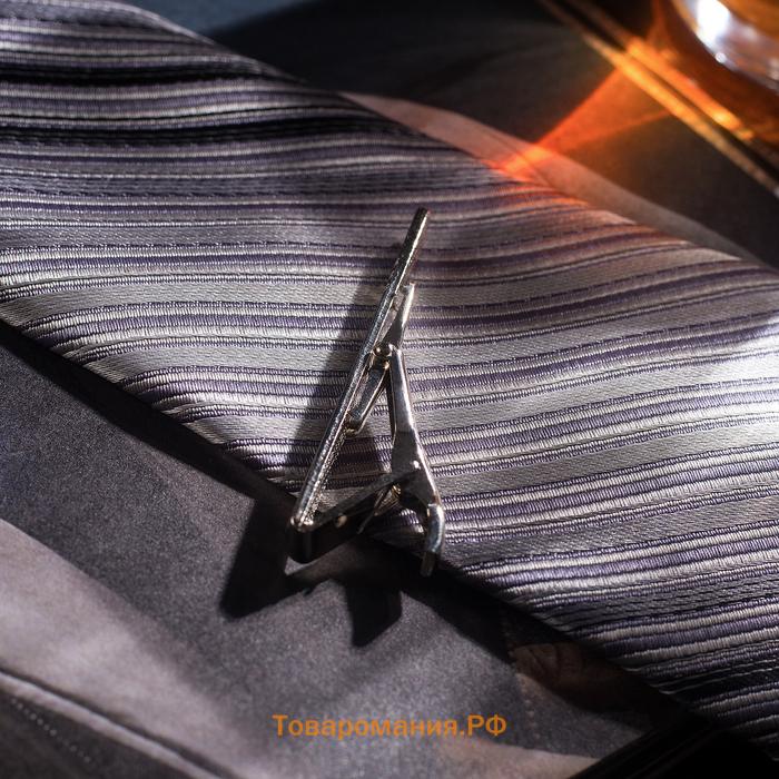 Зажим для галстука стальной «Классический» округлый с эмалью, цвет чёрный в серебре