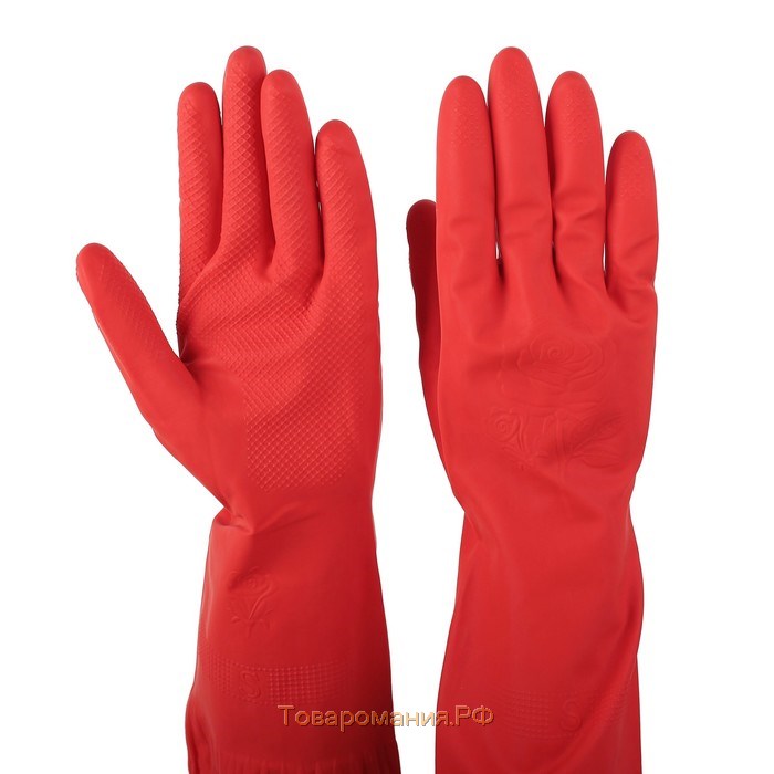 Перчатки хозяйственные латексные, размер L, 38 см, длинные манжеты, 100 гр, цвет красный
