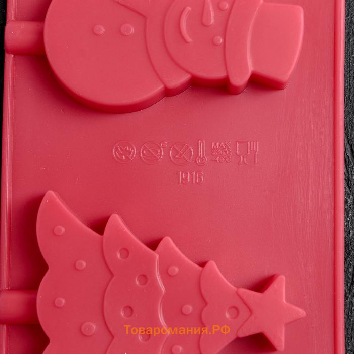 Форма для украшений «Новый год», силикон, 31×9 см, 4 ячейки, с палочками, цвет красный