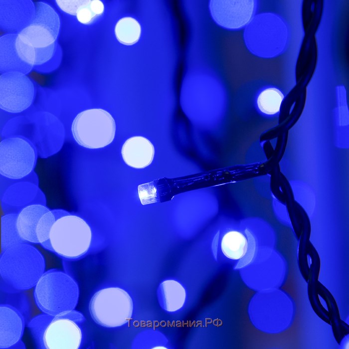 Гирлянда «Занавес» 2 × 1.5 м, IP44, УМС, тёмная нить, 360 LED, свечение синее, 220 В