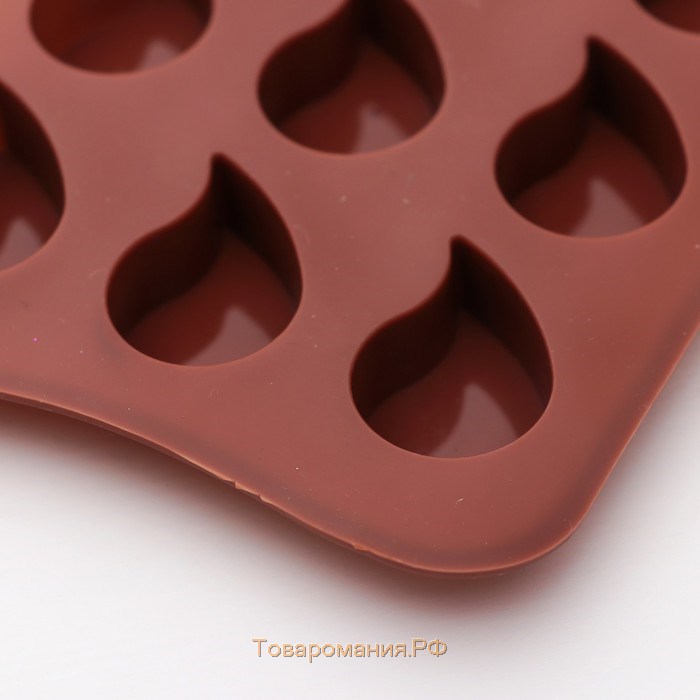 Форма для шоколада «Капелька», силикон, 21,5×10,4×1,3 см, 15 ячеек (2,3×3 см), цвет коричневый