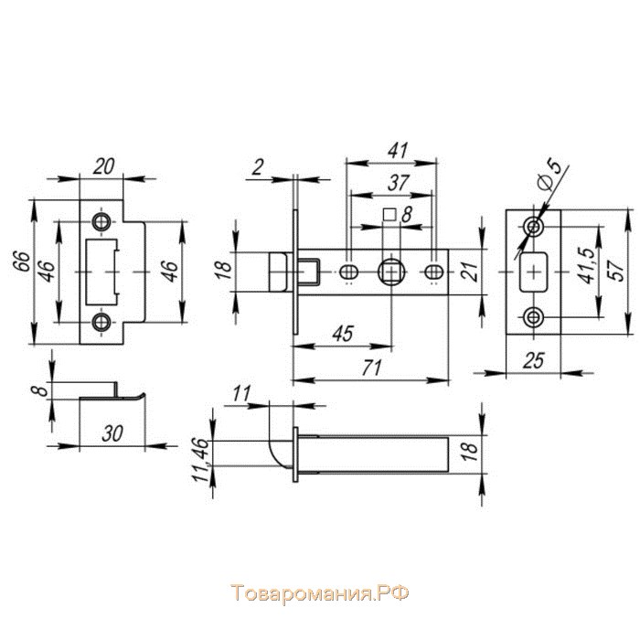 Защелка врезная Fuaro PLASTIC P12-45-25 AB, цвет бронза