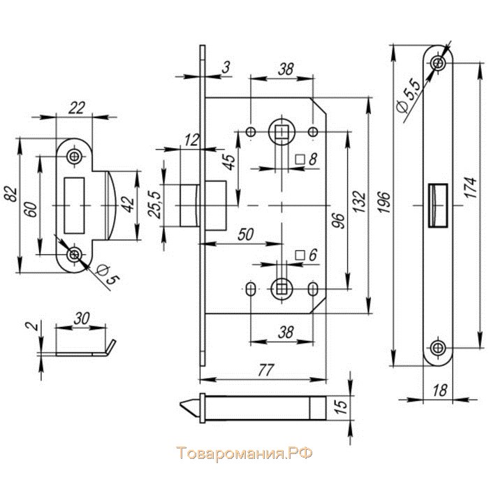 Защелка врезная Fuaro PLASTIC P96WC-50 CP, цвет хром