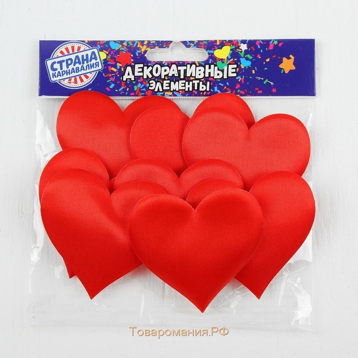 Сердечки декоративные, набор 12 шт., размер 1 шт: 6,5×5 см, цвет красный