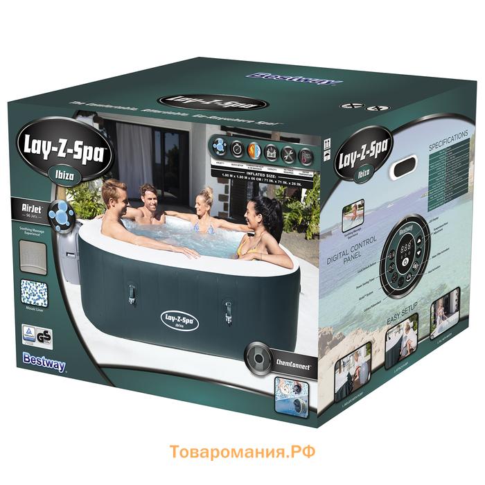 SPA-бассейн Bestway Ibiza AirJet, 180×180×66 см, фильтр-насос, тент, дозатор для химии, аэромассаж, 60015