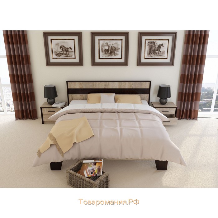 Кровать «Эшли» без ПМ, 140 × 200 см, без основания, цвет венге / дуб сонома
