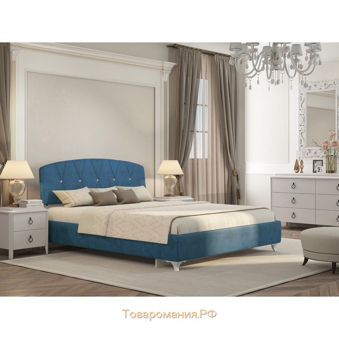 Кровать Adelina, 1600х2000,   велюр синий