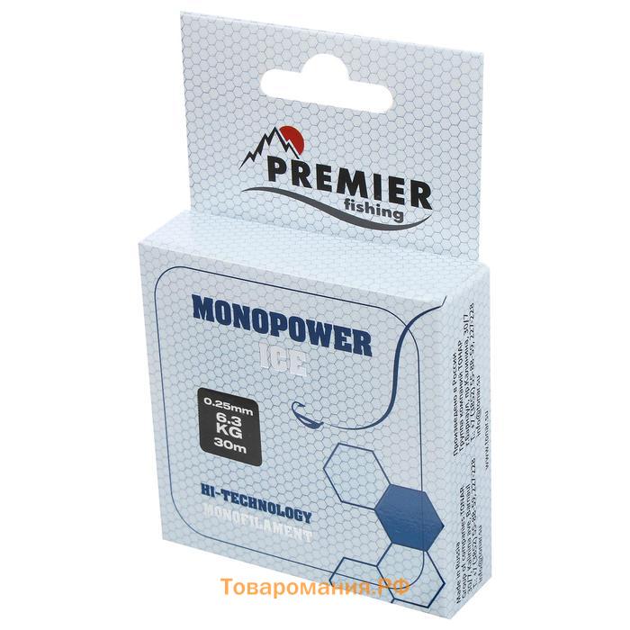 Леска PREMIER fishing MONOPOWER ICE, диаметр 0.25 мм, тест 6.3 кг, 30 м, нейлон, прозрачная