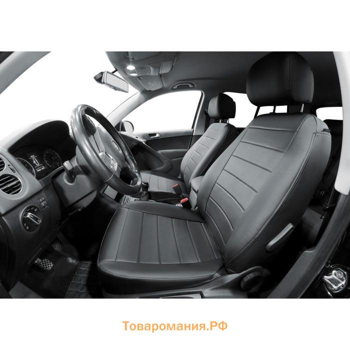 Авточехлы Rival Строчка, задняя спинка раздельная 40/60, Volkswagen Tiguan I, комплектация со столиками на передних задняя спинках, 2007-2017, эко-кожа, черные, SC.5805.1