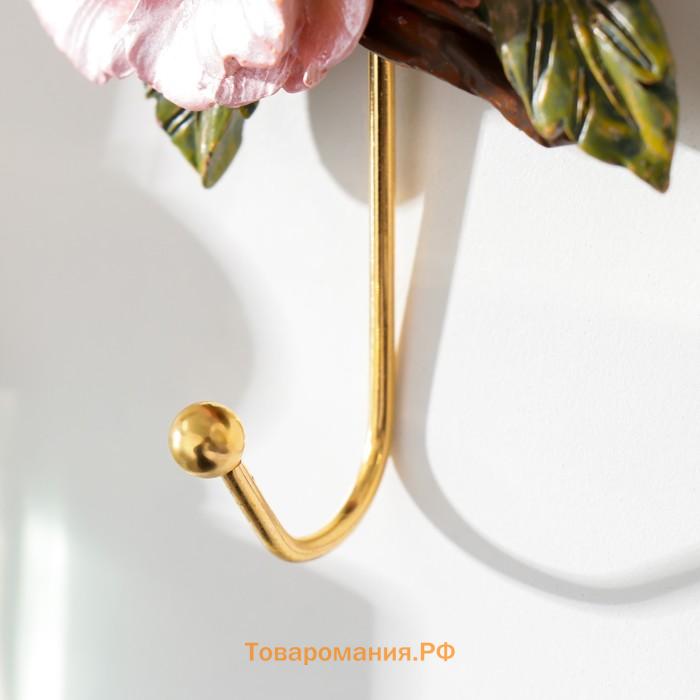 Крючок декоративный полистоун, металл "Розовые пионы" 11х10,3 см