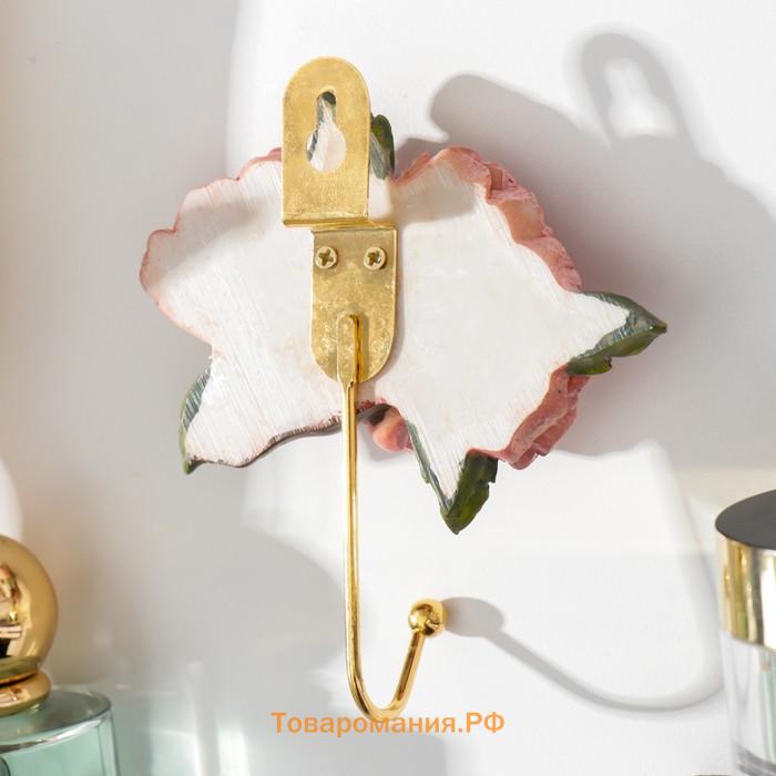 Крючок декоративный полистоун, металл "Розовые пионы" 11х10,3 см
