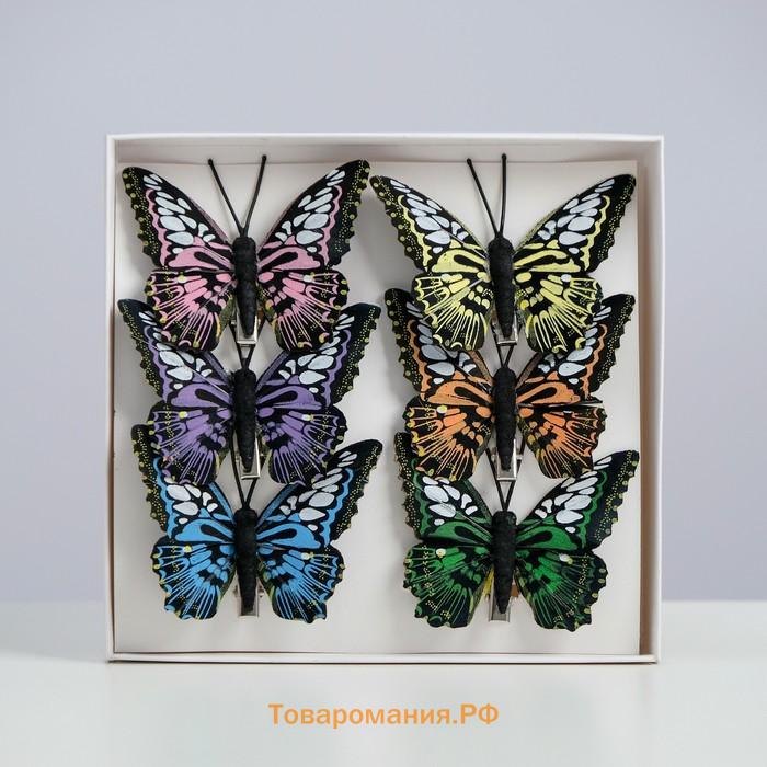 Бабочки для декора и флористики, на прищепке, пластиковые, черные, микс, 5 см и 8 см
