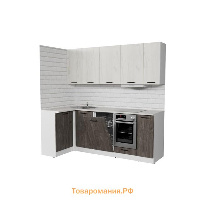 Кухонный угловой гарнитур Сиена прайм 2000х1100 Белый/Сосна/Дуб грей, бетон темный