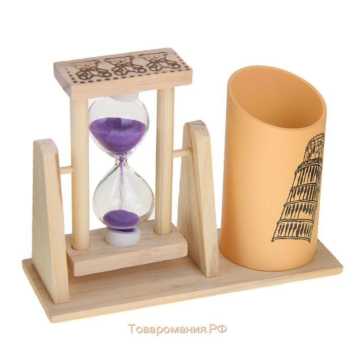 Песочные часы "Достопримечательности", сувенирные, с карандашницей, 9.5 х 13 см, микс