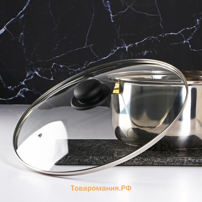 Крышка стеклянная для сковороды и кастрюли «Доляна», d=32 см, нержавеющий обод, пластиковая ручка