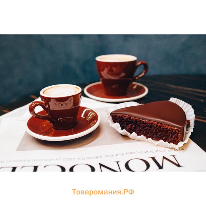 Кофейная пара Magistro Coffee time, чашка 80 мл, блюдце d=12,5 см, фарфор, коричневая