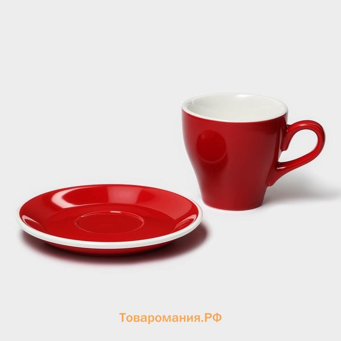 Кофейная пара фарфоровая Magistro Coffee time, 2 предмета: чашка 280 мл, блюдце d=15,5 см, цвет красный