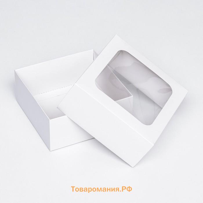 Коробка складная, крышка-дно, с окном, белый, 15×15×6.5 см