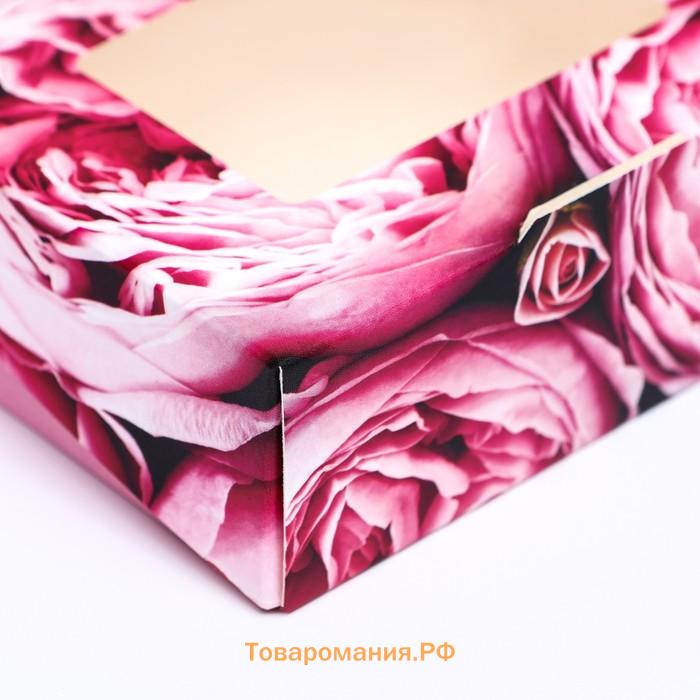 Коробка складная с окном «Розы» 10×8×3.5 см