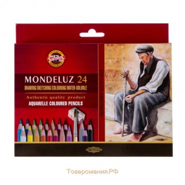 Карандаши акварельные набор 24 цвета, Koh-I-Noor Mondeluz 3711 + точилка + кисть 1 штука, картонная упаковка, европодвес