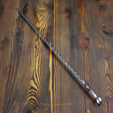 Шампур с ручкой-кольцом, рабочая длина - 60 см, ширина - 10 мм, толщина - 3 мм с узором