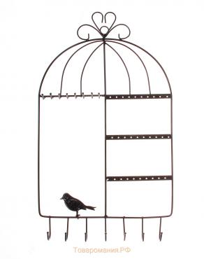 Подставка для украшений «Клетка с птичкой» 20 пар серёг и 20 крючков, 25,5×3,5×43 см, цвет чёрный