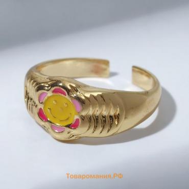 Кольцо Amore цветок, цветное в золоте, безразмерное