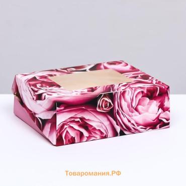 Коробка складная с окном «Розы» 10×8×3.5 см